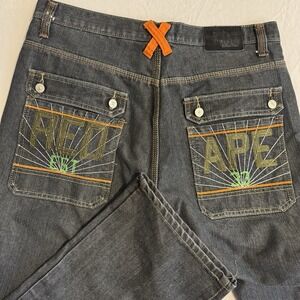 Y2K Red Ape Denim Jeans Size 36x32 Blue Baggy Embroidered Streetwear Skater